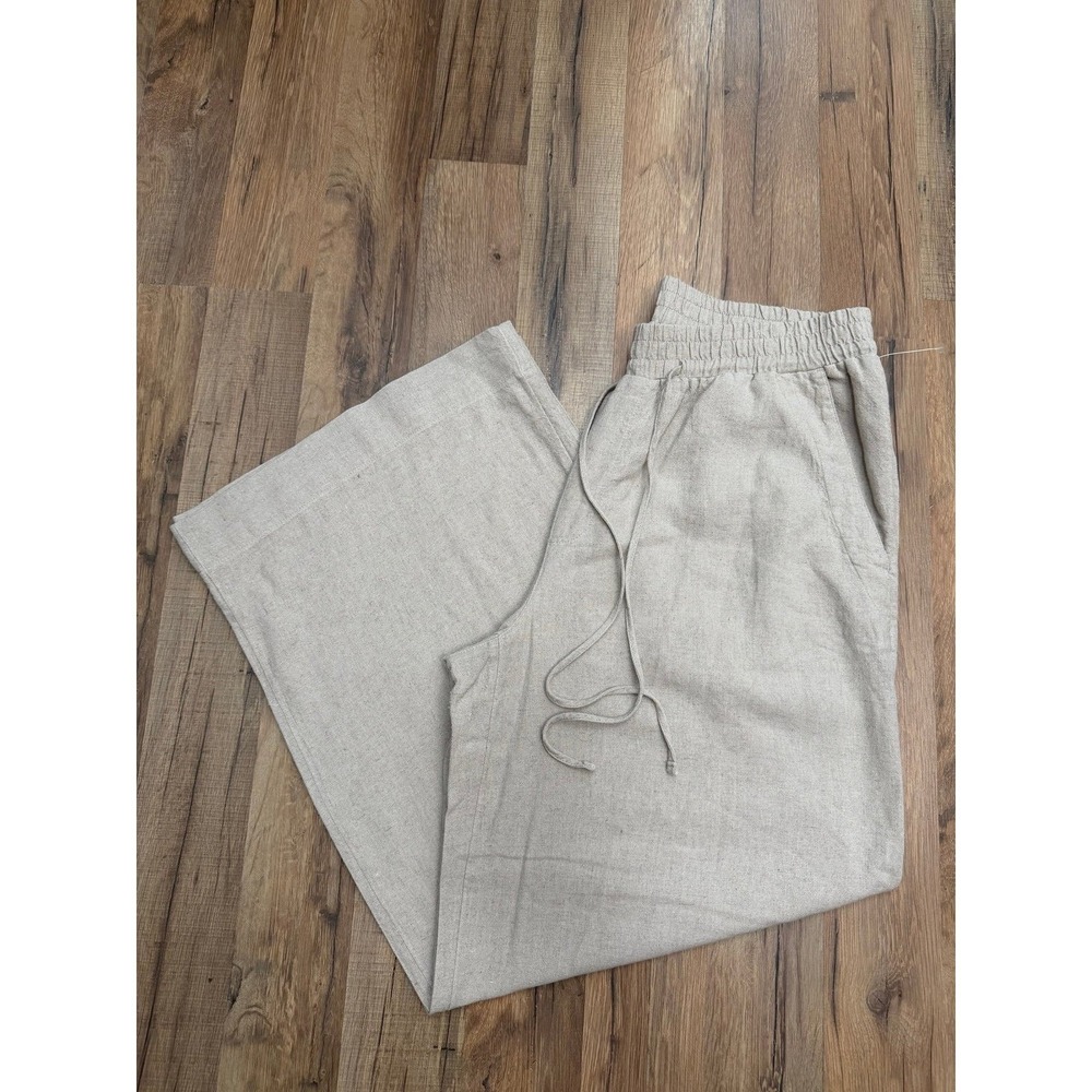 A New Day Linen Blend Wide Leg Pull On Pants Women's Large Beige - Picture 2 of 10